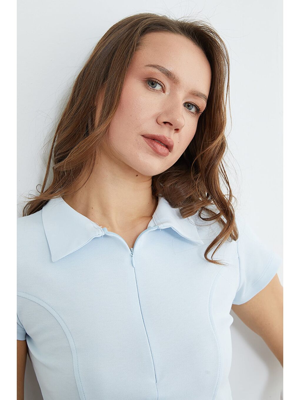 Mavi Basic Yarım Fermuarlı Polo Yaka Slim Fit Tişört-3