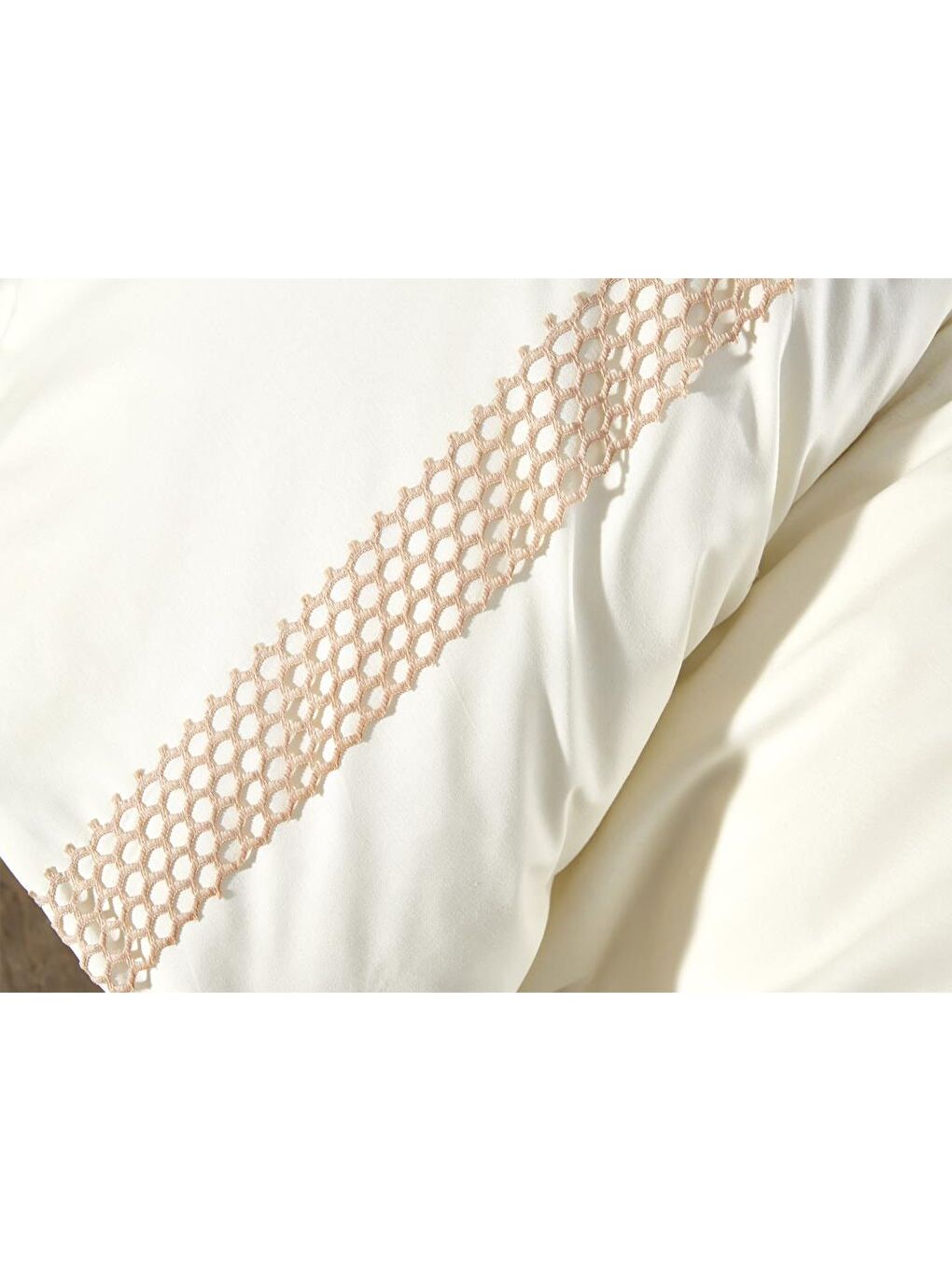 Karışık Tomira Dantelli 6 Parça Çift Kişilik Nevresim Takımı Krem Bej-2