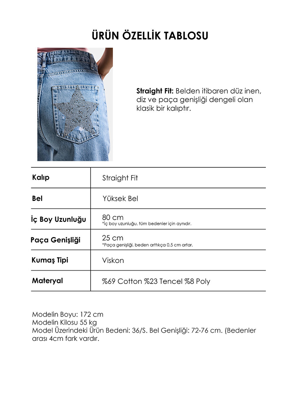 Kadın Mavi T1-12s6-99 Straight Fit Parlak Yıldız Taşlı Özel Tasarım Denim Jean-2