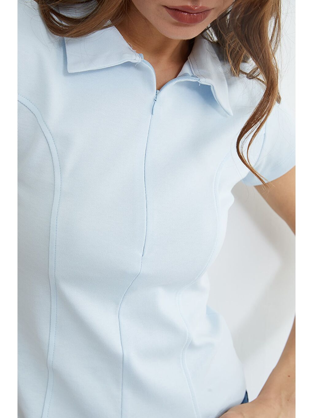 Mavi Basic Yarım Fermuarlı Polo Yaka Slim Fit Tişört-4