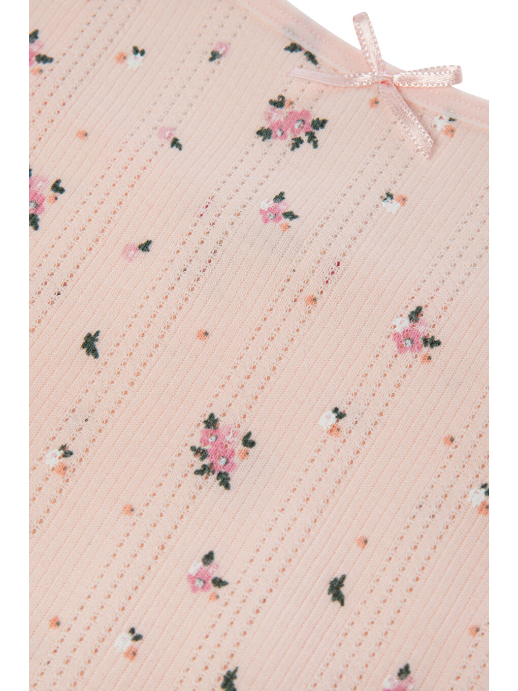 Pembe Kız Çocuk Pamuklu Çiçek Desenli Fiyonklu Askılı Şortlu Pijama Takımı-4