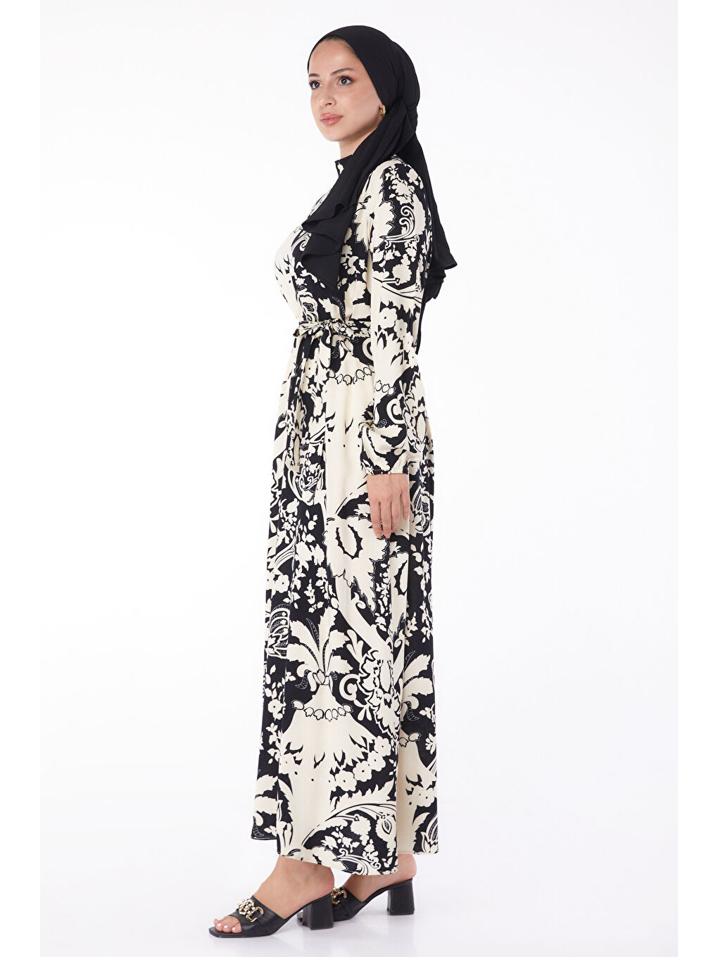 Desenli Elbise Siyah - 13271-3