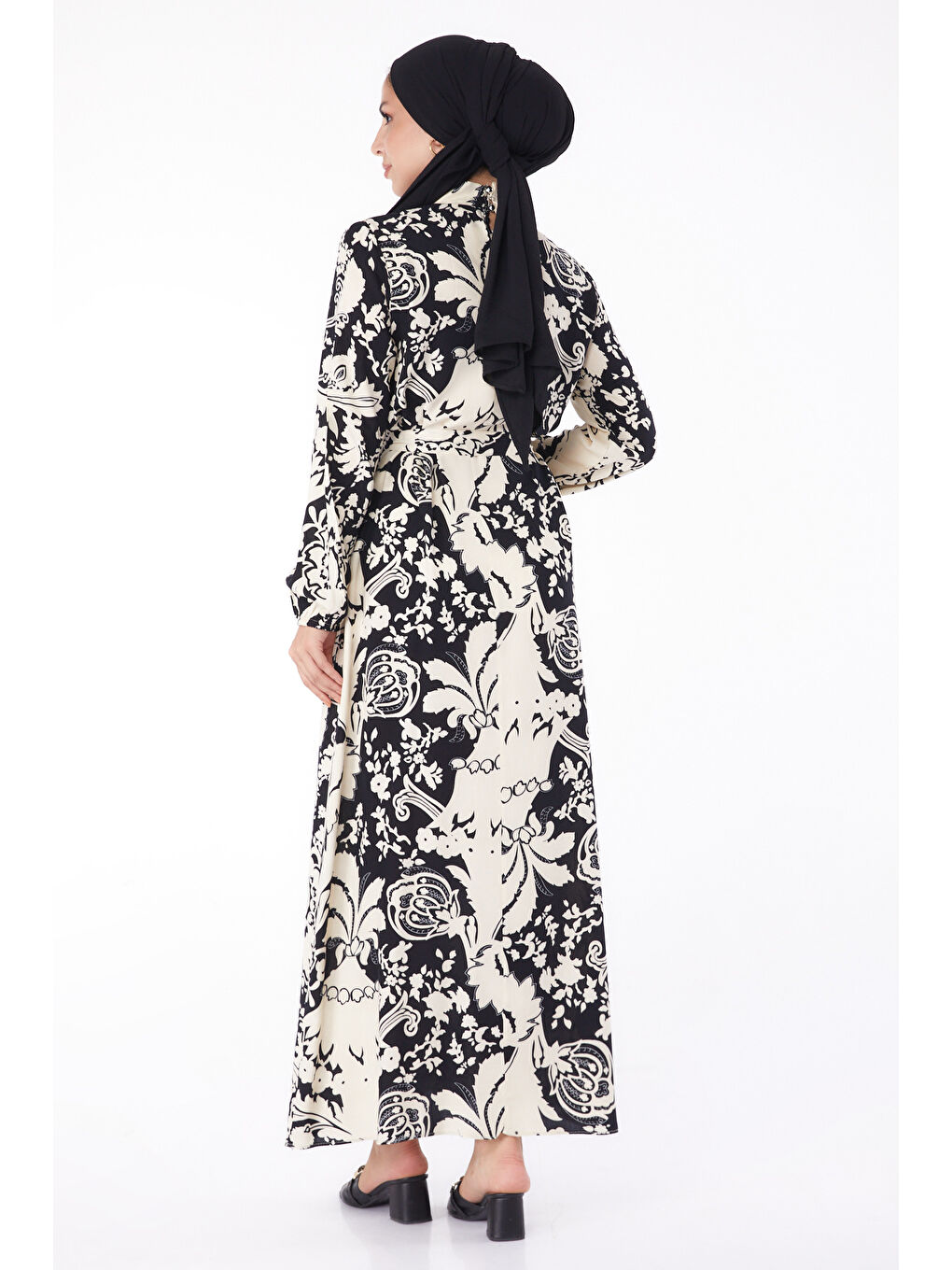 Desenli Elbise Siyah - 13271-4