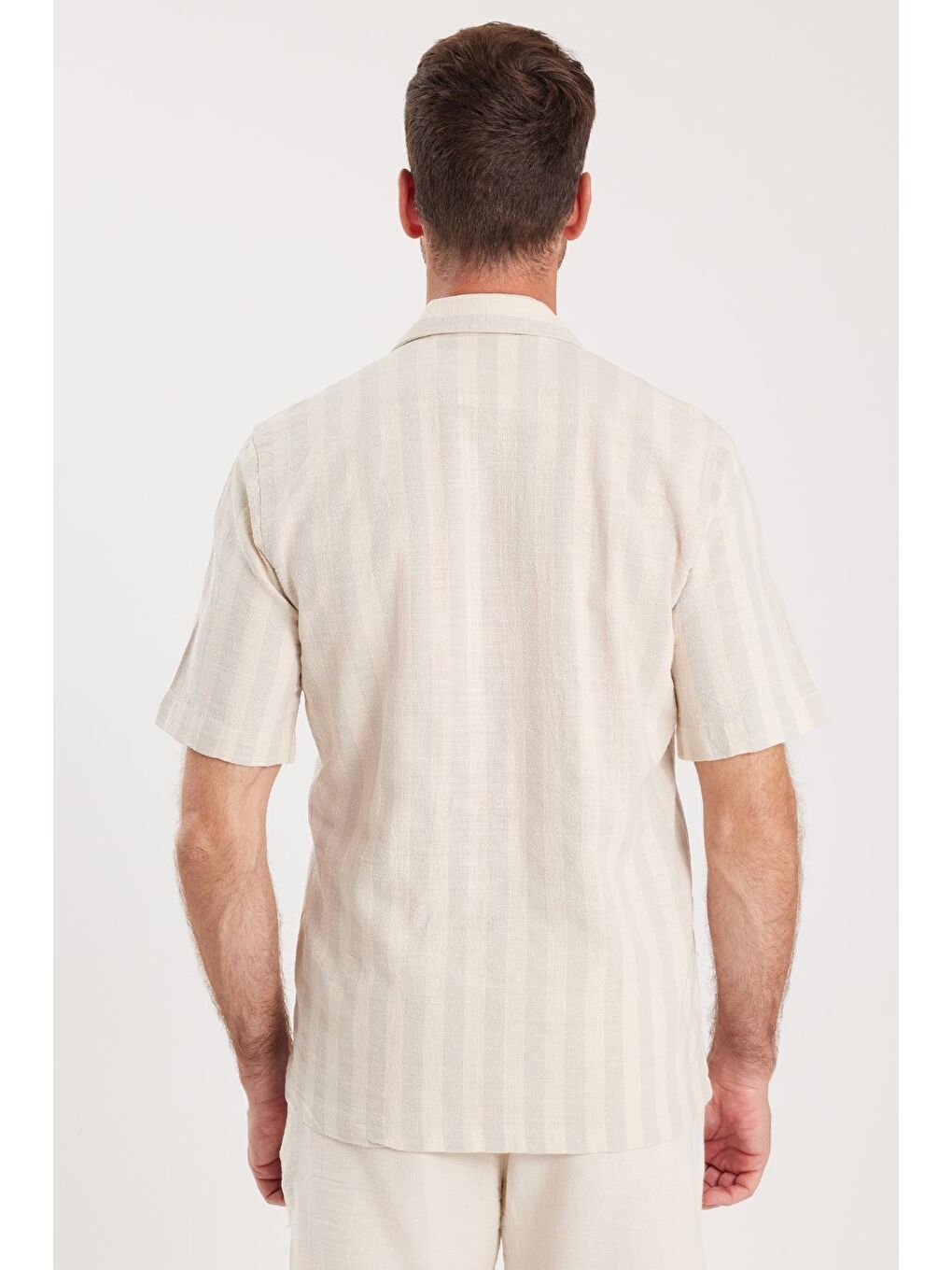 Karışık Erkek Regular Fit Klasik Kesim Kısa Kollu Apaş Yaka Çizgili Cepli %100 Pamuk Gömlek-6