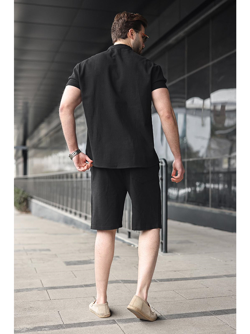 Siyah Erkek Şort Gömlek Takım E7350-2