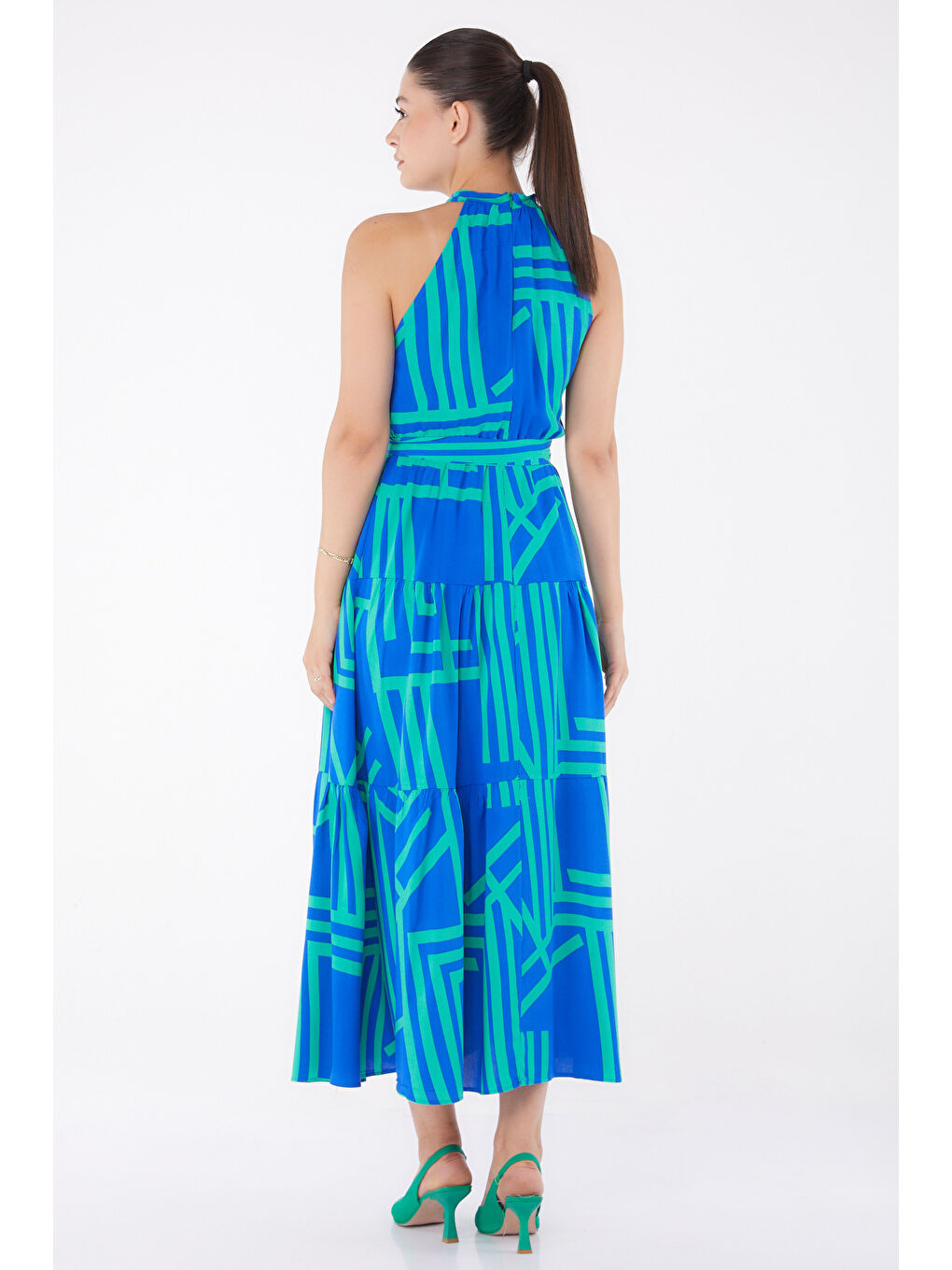 Yeşil Desenli Reglan Kol Elbise Yesil - 13265-4