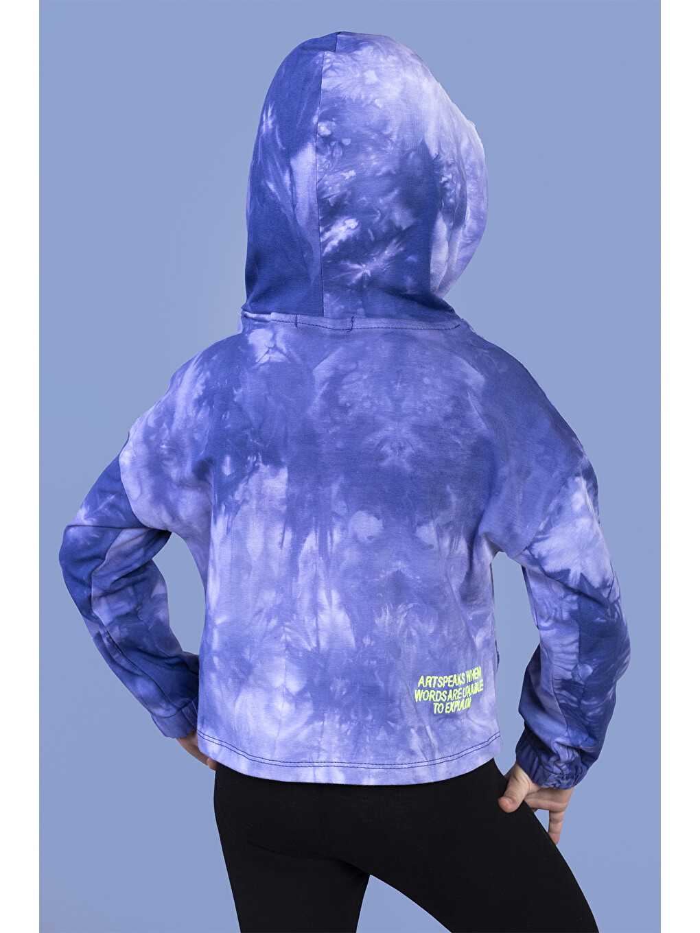 Lacivert Kız Çocuk Batik Desenli Kapüşonlu Sweatshirt-3