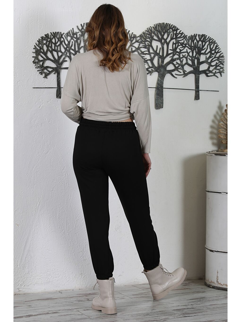 Siyah Çift Cepli Lastikli Ve Bağlamalı Bel Jogger Paça Casual Örme Pantolon 92 60-7