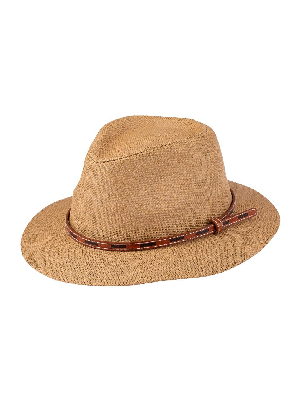 Bej Erkek İp Detaylı Geniş Kenar Hasır Şapka Y25750-01 Vizon