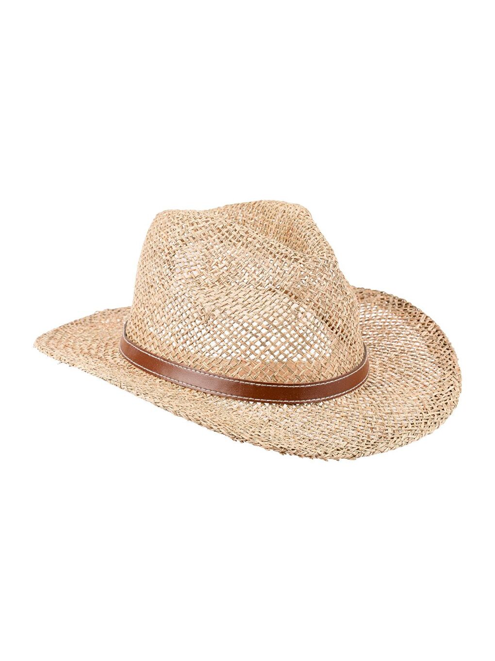 Bej Erkek Kemer Detaylı Geniş Kenar Hasır Şapka Y25750-07 Vizon-2