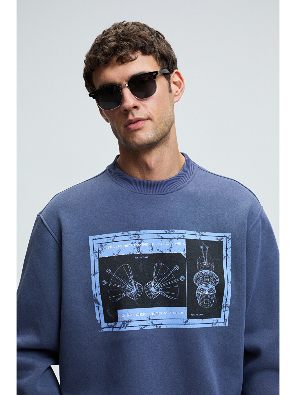 Lucıan Erkek Göğsü Ve Sırtı Baskılı Yuvarlak Yaka Regular Fit İndigo Sweatshirt-3