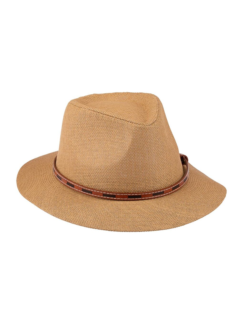 Bej Erkek İp Detaylı Geniş Kenar Hasır Şapka Y25750-01 Vizon-2