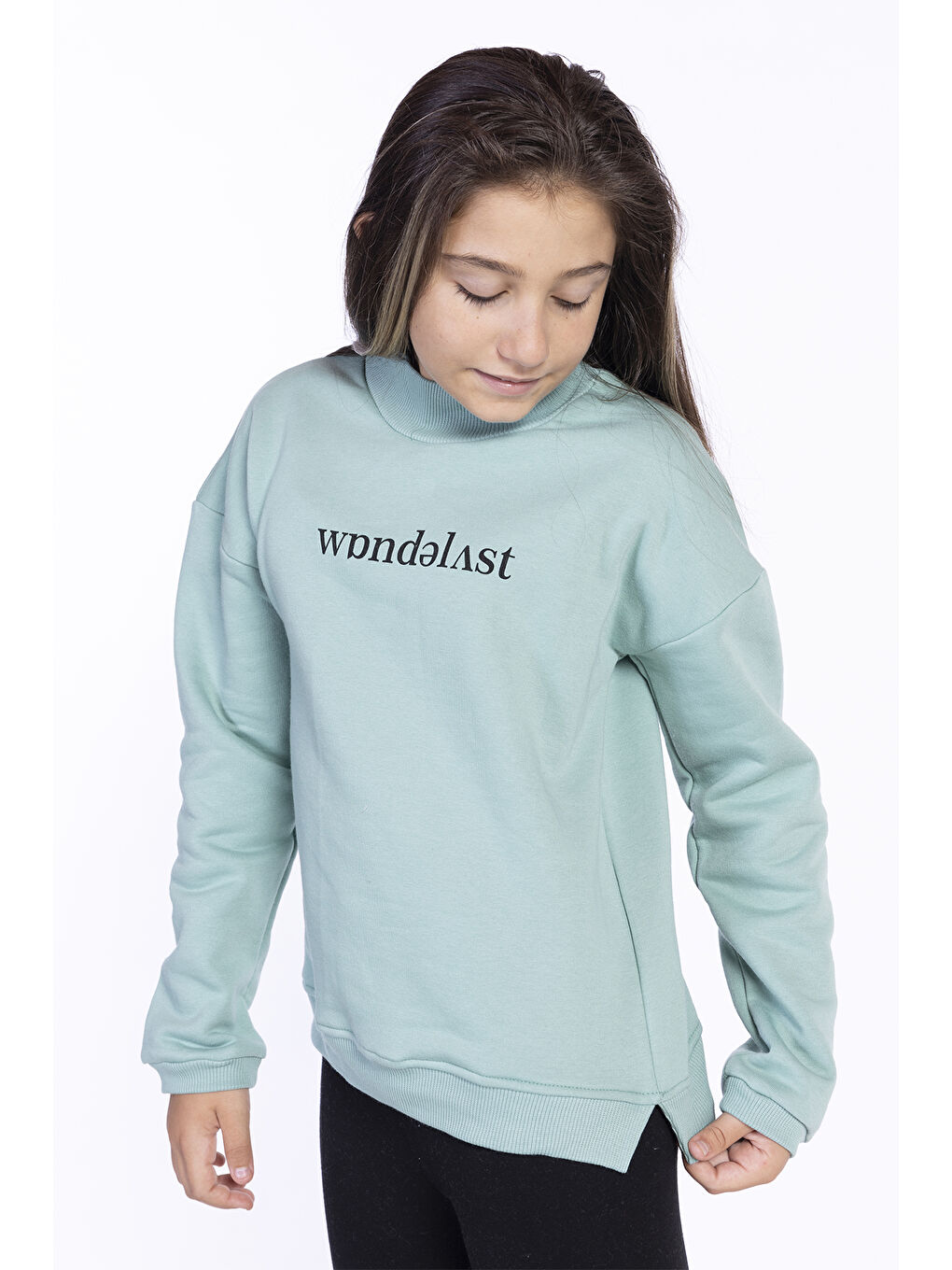 Yeşil Kız Çocuk Balıkçı Yaka Sweatshirt
