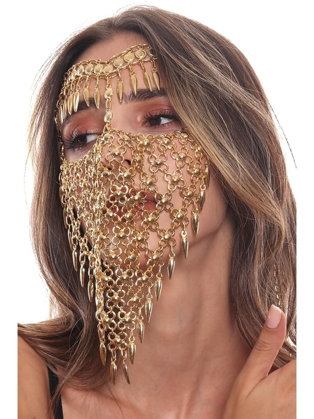 Sarı Kadın Altın Renk Kaplama Ayarlanabilir El Yapımı Peçe-2