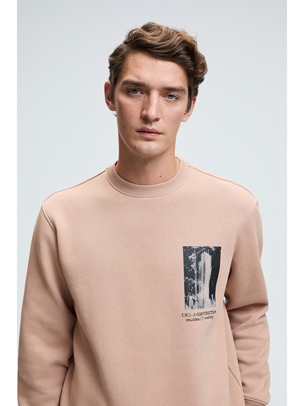 Bej Lucıan Erkek Göğsü Ve Sırtı Baskılı Yuvarlak Yaka Regular Fit Vizon Sweatshirt-2