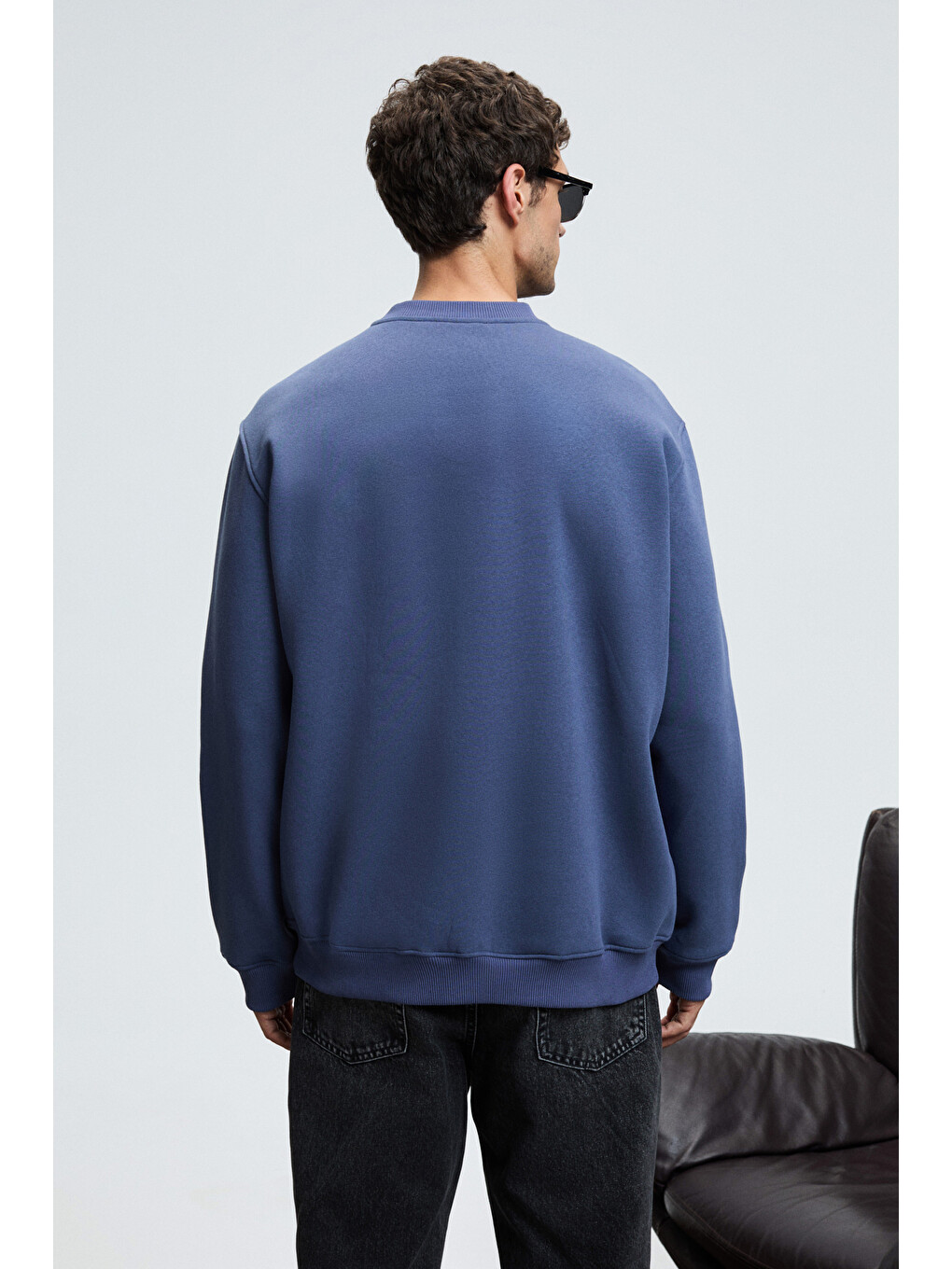 Lucıan Erkek Göğsü Ve Sırtı Baskılı Yuvarlak Yaka Regular Fit İndigo Sweatshirt-4