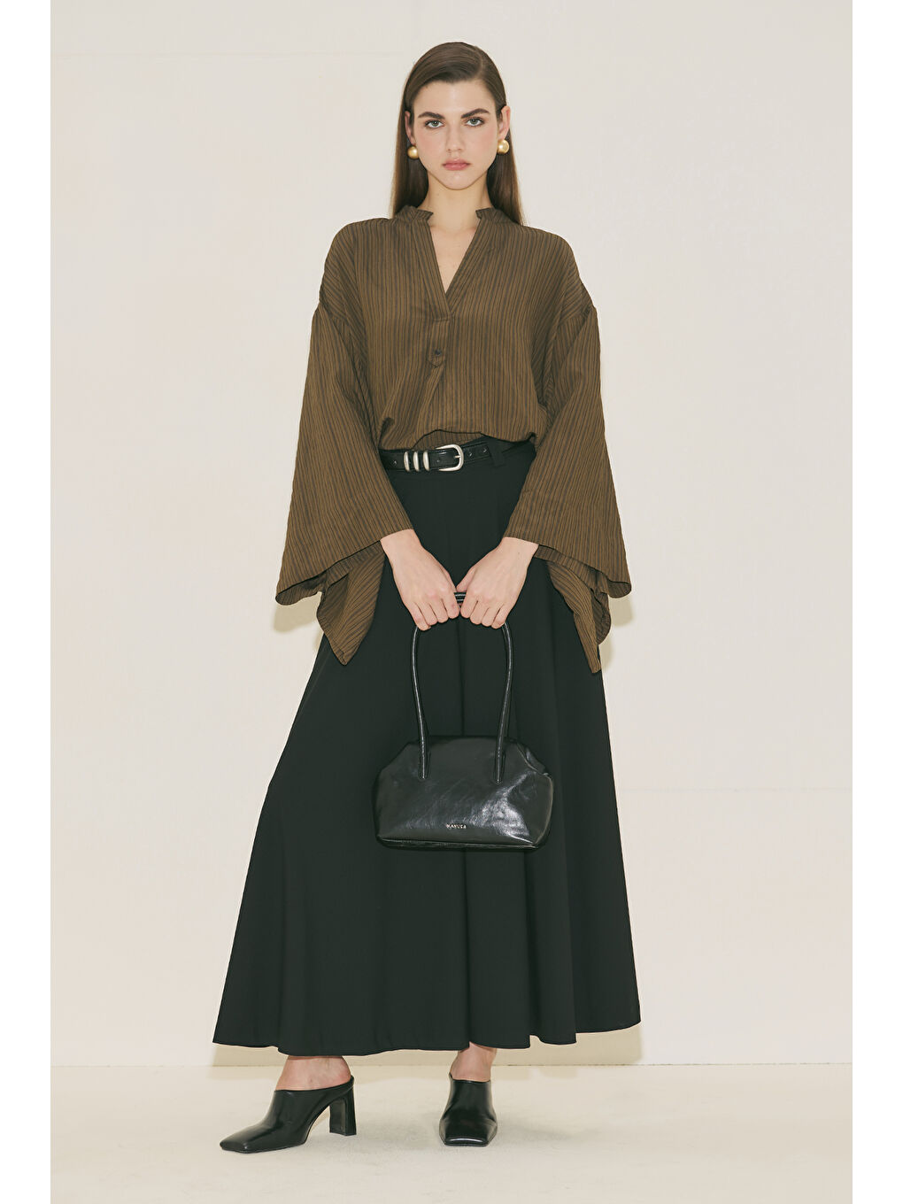 Kimono Kol Bluz Haki Çizgili-7