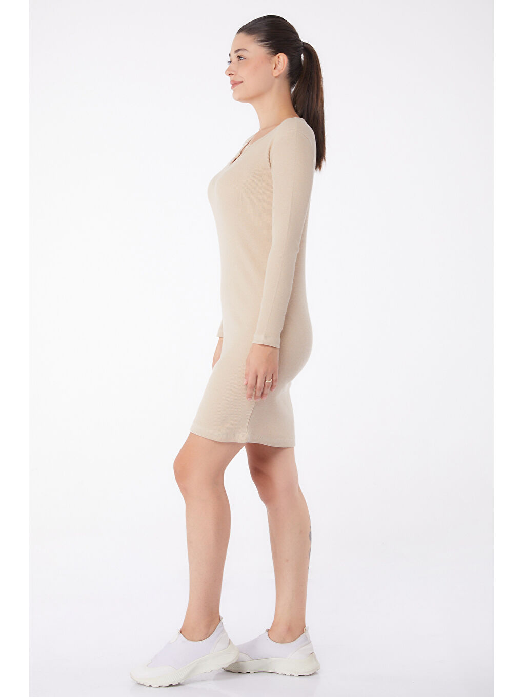 Midi Elbise Bej - 26122-3