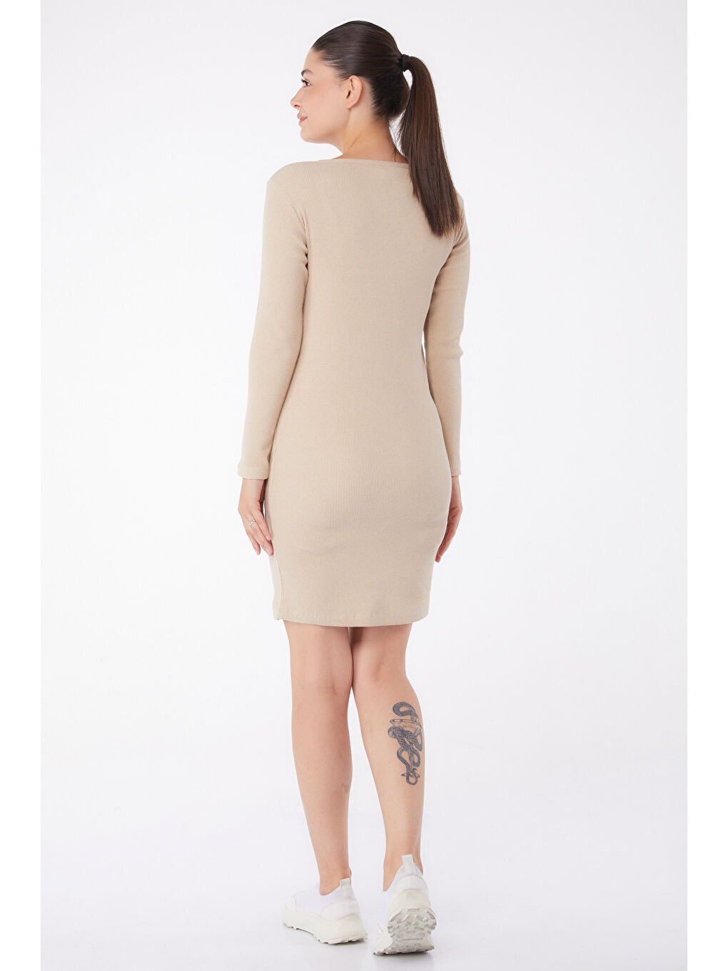 Midi Elbise Bej - 26122-4