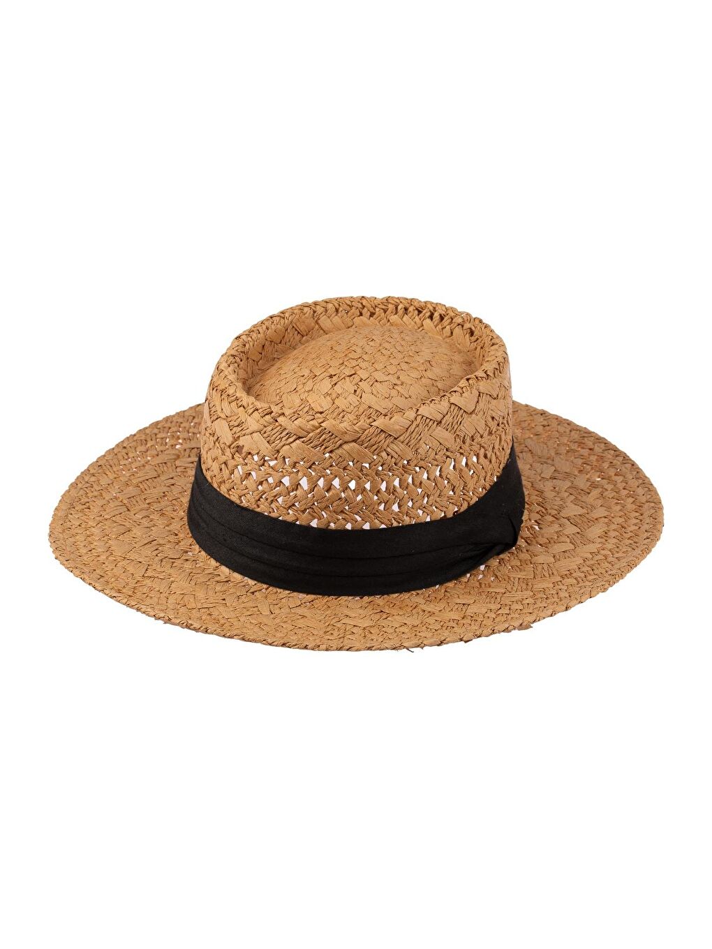 Erkek Bant Detaylı Hasır Fötr Şapka Y24750-01 Kahverengi-2