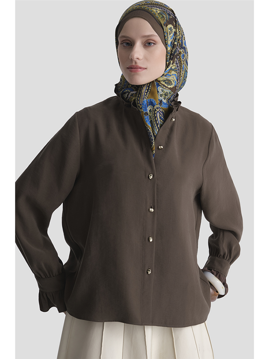 Fırfırlı Basic Ferace Bej-8