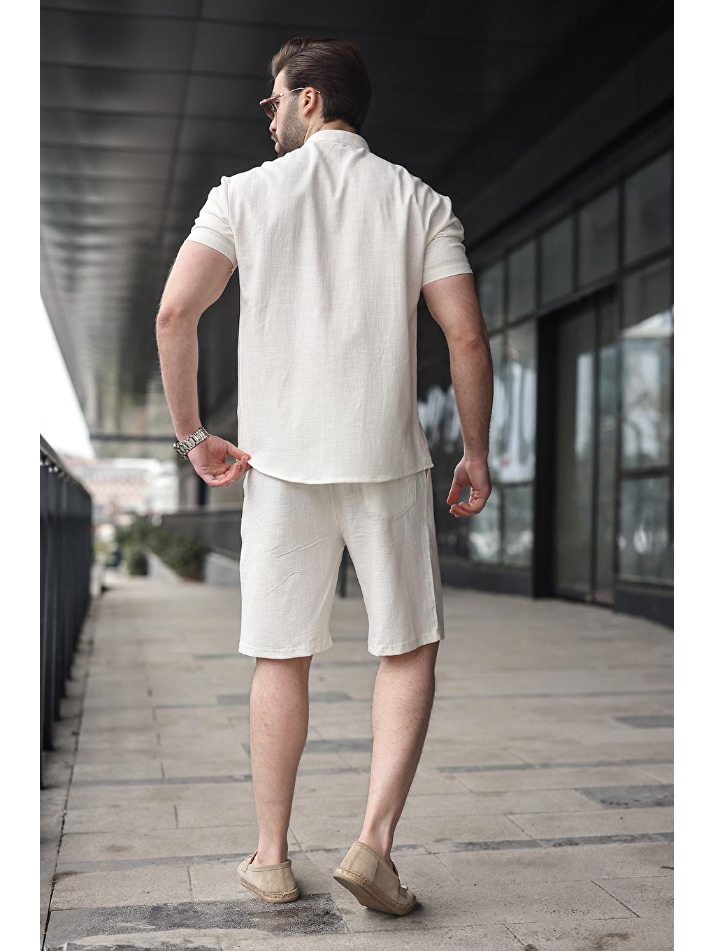 Ekru Erkek Şort Gömlek Takım E7350-1
