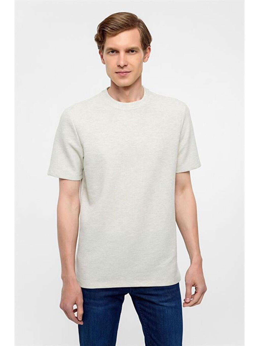 Yeşil Regular Armürlü Bisiklet Yaka Tişört