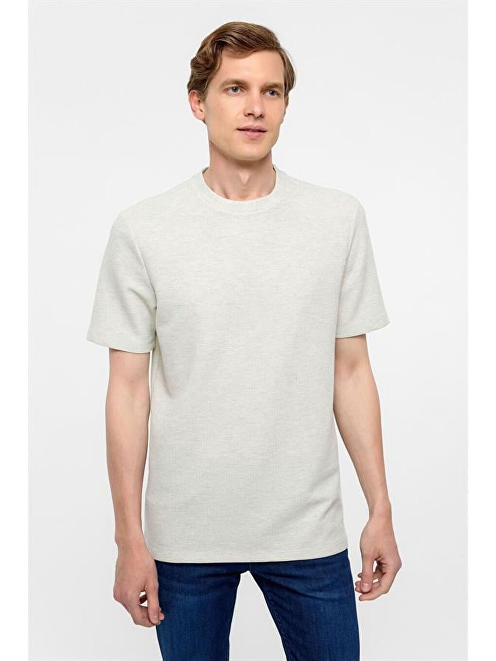 Yeşil Regular Armürlü Bisiklet Yaka Tişört-1