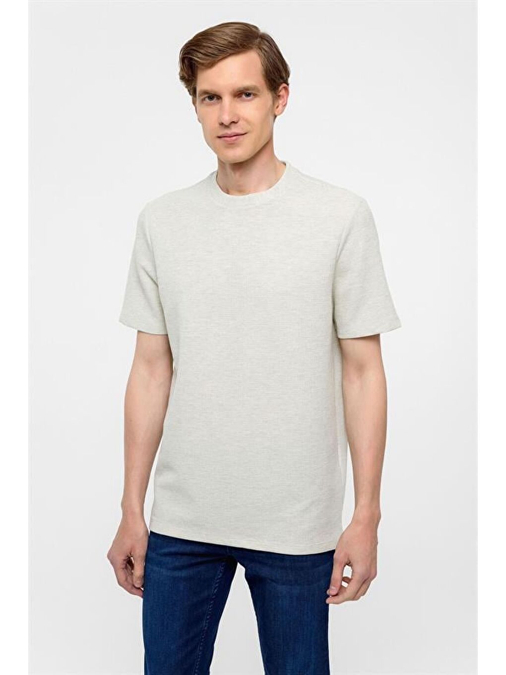 Yeşil Regular Armürlü Bisiklet Yaka Tişört-2