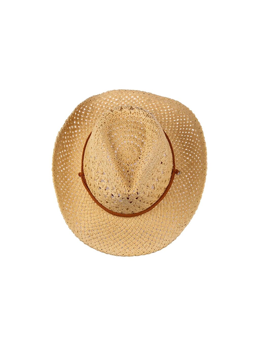 Ekru Erkek İp Detaylı Hasır Kovboy Şapka Y25750-09 Krem-1