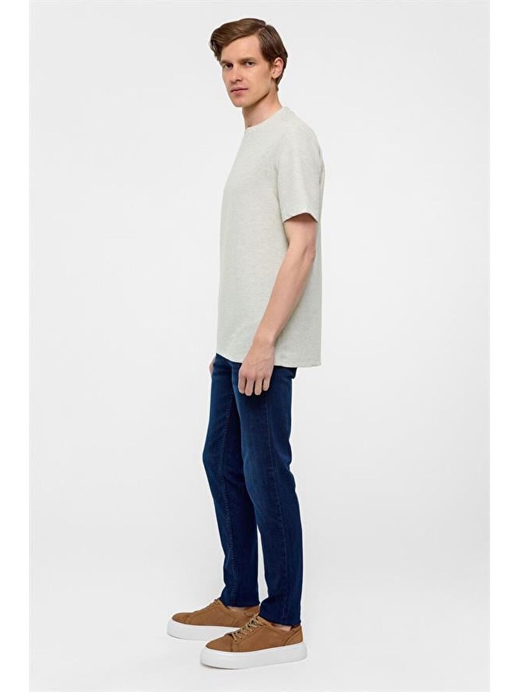 Yeşil Regular Armürlü Bisiklet Yaka Tişört-5