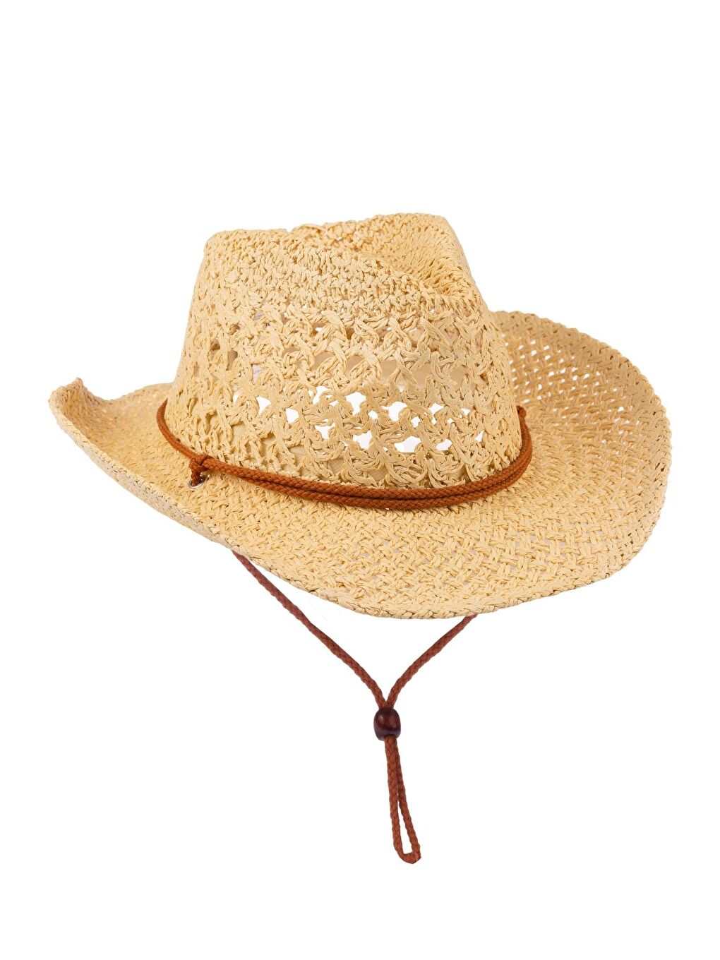 Ekru Erkek İp Detaylı Hasır Kovboy Şapka Y25750-09 Krem-2
