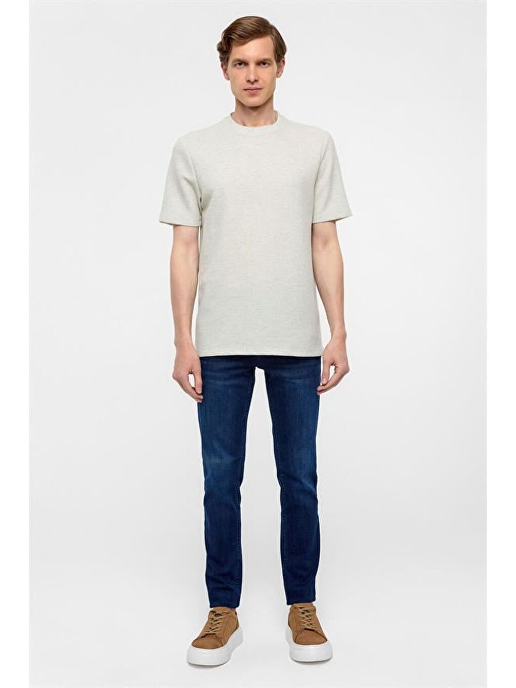 Yeşil Regular Armürlü Bisiklet Yaka Tişört-7