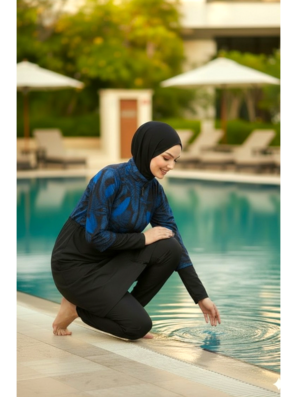 Siyah Hızlı Kuruyan Paraşüt Kumaş 4 Parça Tam Kapalı Tesettür Mayo 22185-3