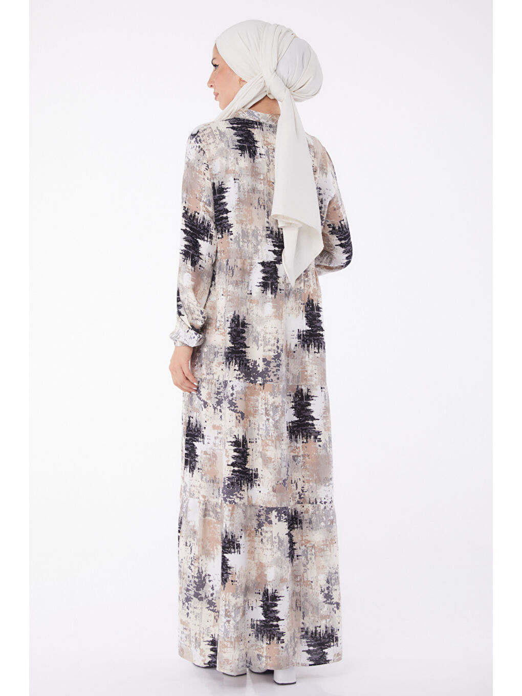 Düğmeli Desenli Elbise Siyah - 26045-4