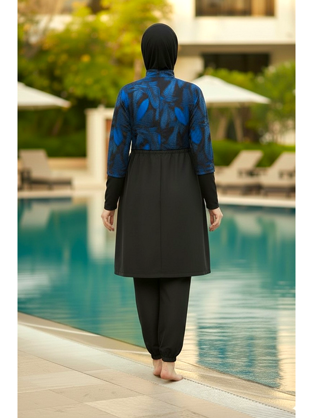 Siyah Hızlı Kuruyan Paraşüt Kumaş 4 Parça Tam Kapalı Tesettür Mayo 22185-4