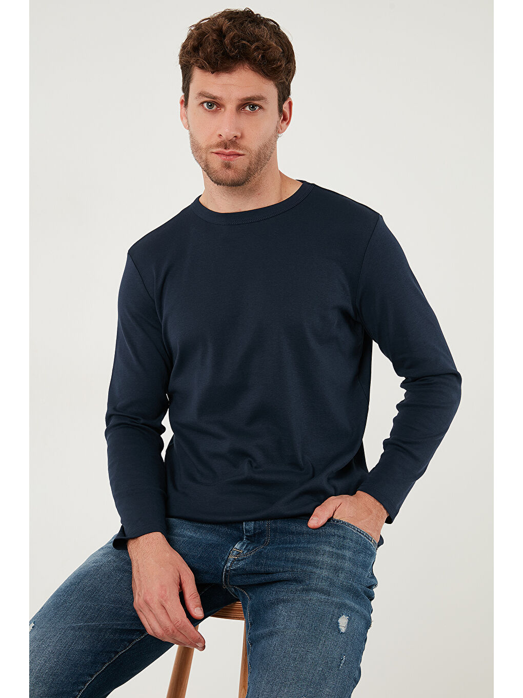 İndigo Pamuklu Slim Fit Bisiklet Yaka Basic Sweat 59050741