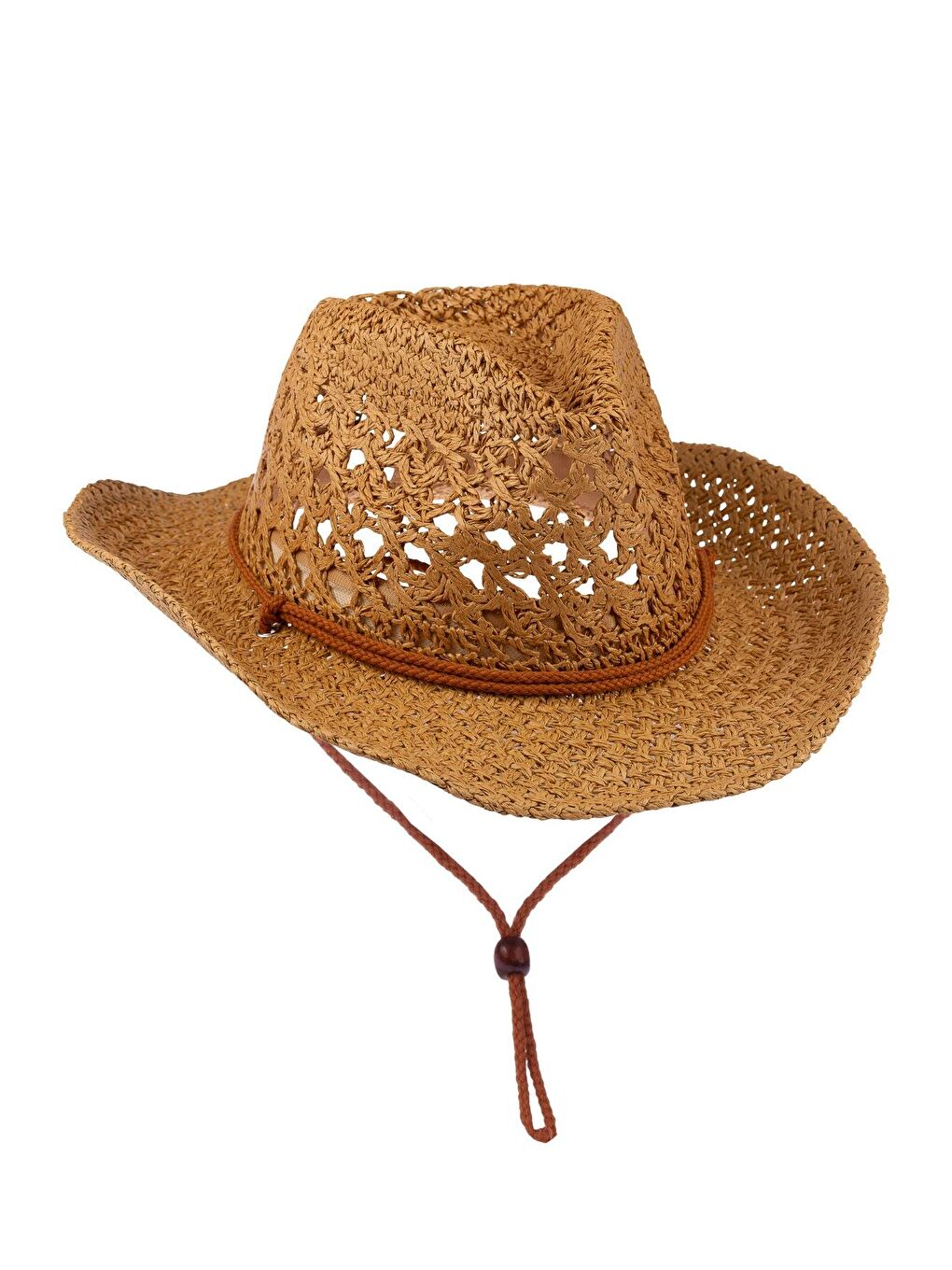 Bej Erkek İp Detaylı Hasır Kovboy Şapka Y25750-09 Vizon-2