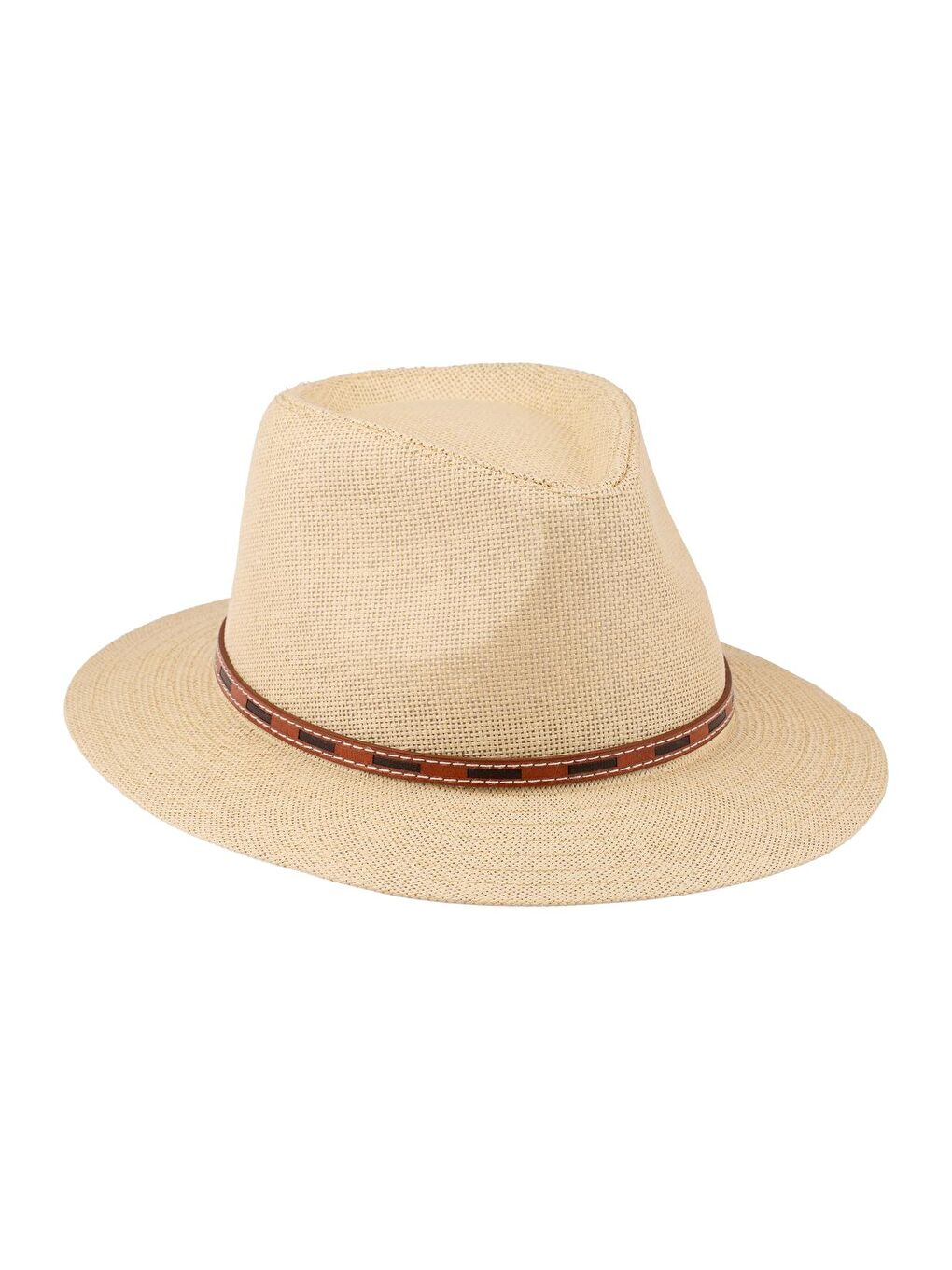 Erkek İp Detaylı Geniş Kenar Hasır Şapka Y25750-01 Bej-2