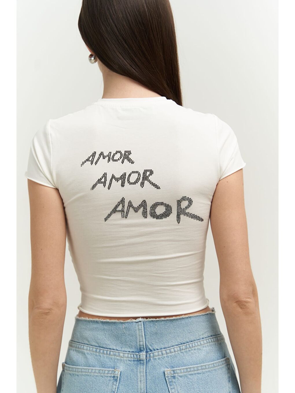 Mai Collection Beyaz El Amor Beyaz Penye Crop - 2