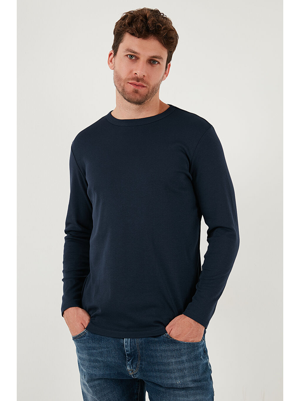 İndigo Pamuklu Slim Fit Bisiklet Yaka Basic Sweat 59050741-3