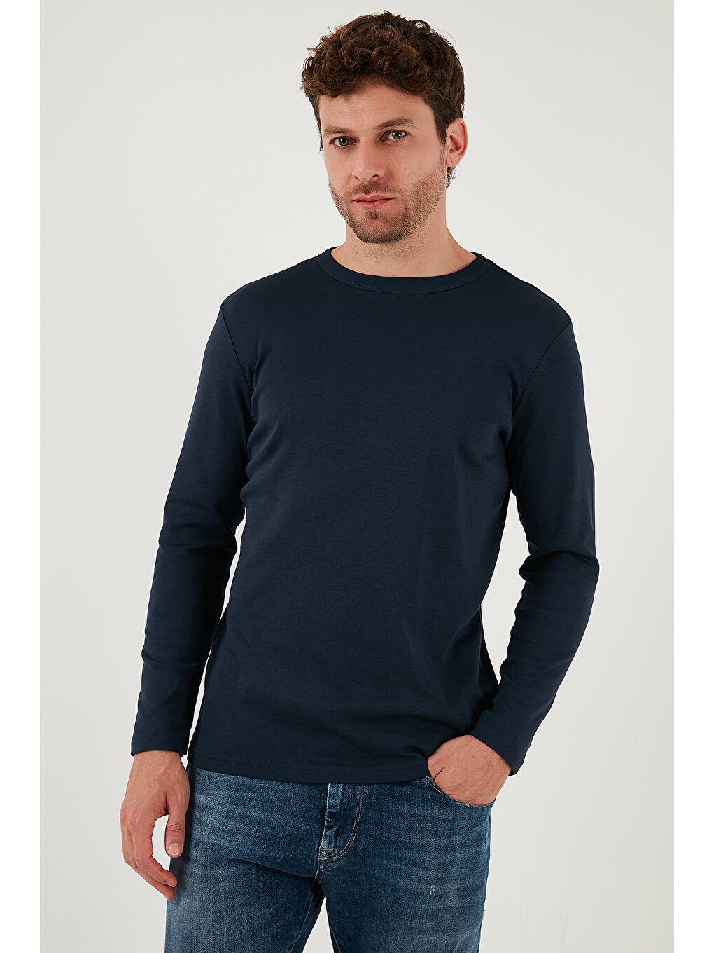 İndigo Pamuklu Slim Fit Bisiklet Yaka Basic Sweat 59050741-4