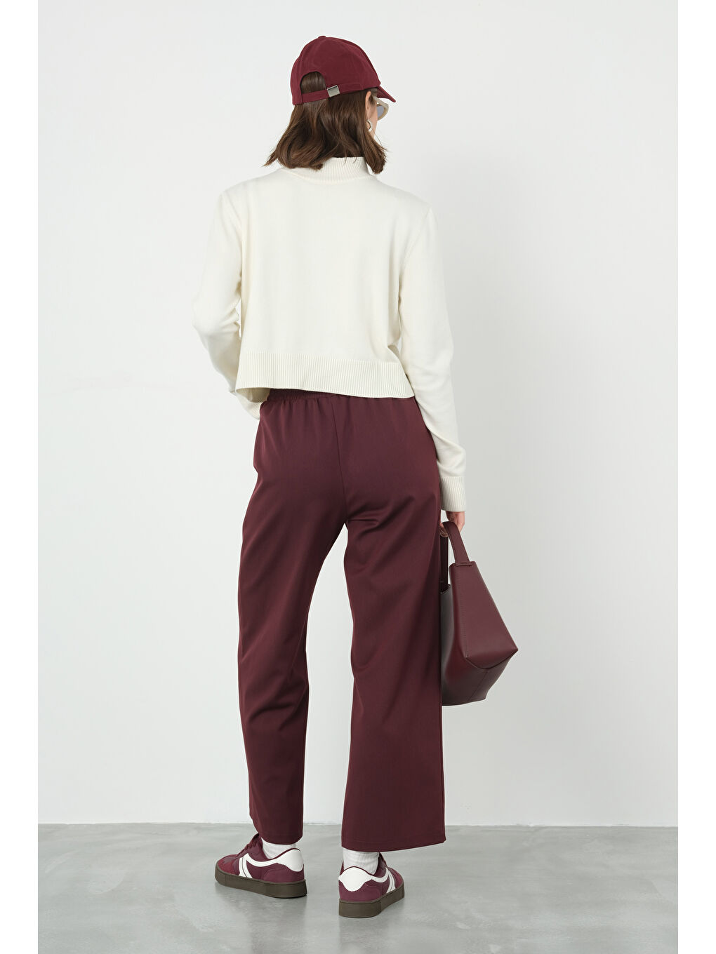 Önü Dikiş Detaylı Pantolon Bordo-4