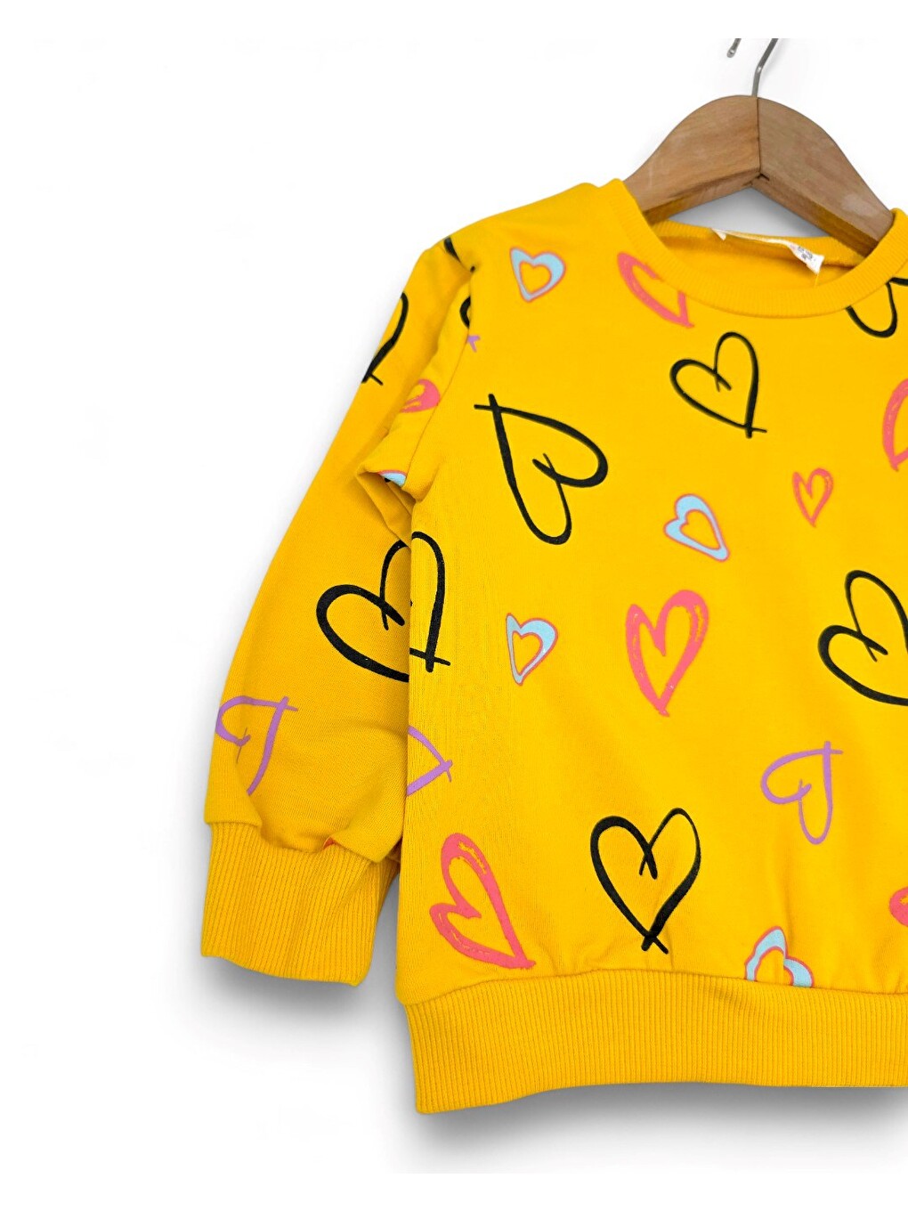Sarı Kız Çocuk Kalp Baskılı Sweatshirtlü Ve Taytlı 2-3-4-5-6 Yaş Mevsimlik Takım-2