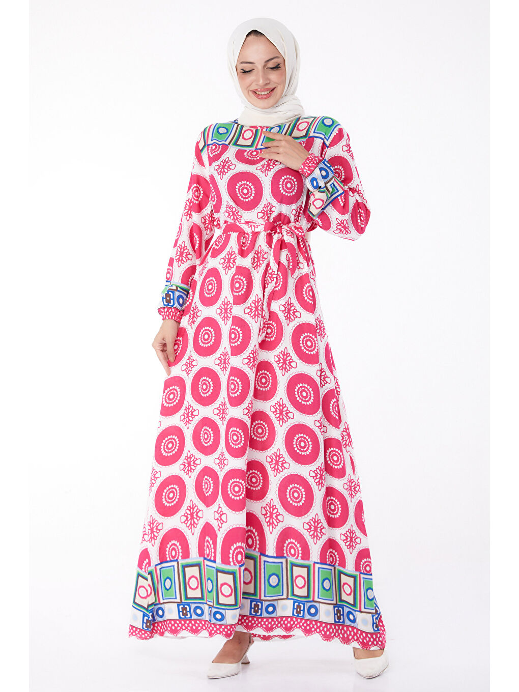 Fuşya Etnik Desenli Elbise Fusya - 26228