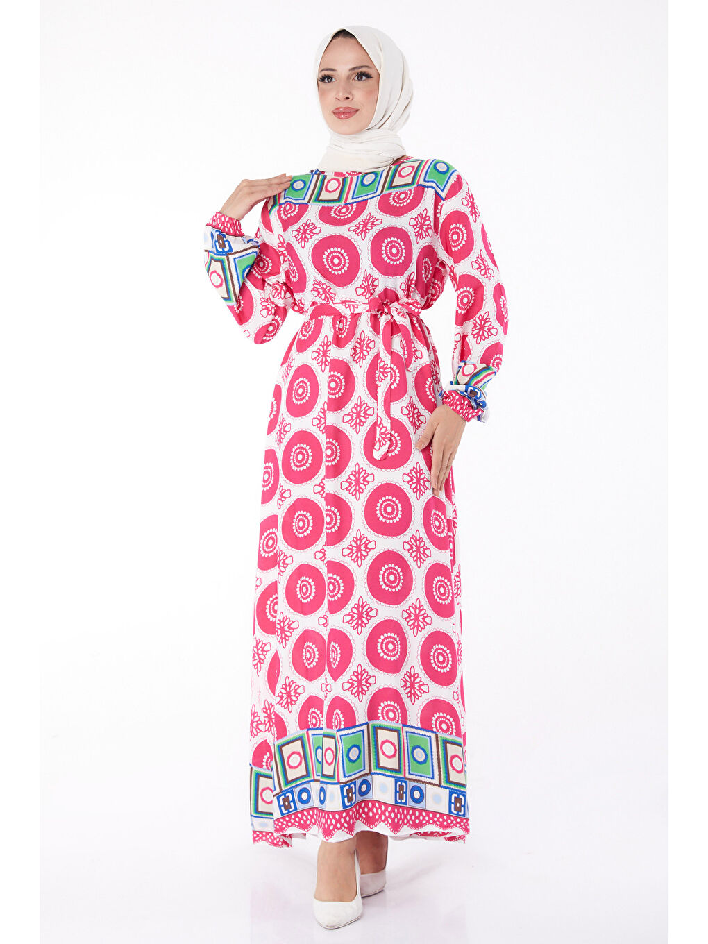 Fuşya Etnik Desenli Elbise Fusya - 26228-1