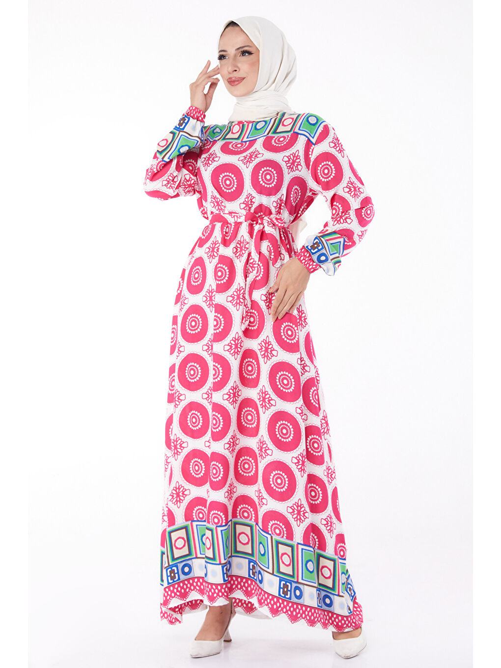 Fuşya Etnik Desenli Elbise Fusya - 26228-2