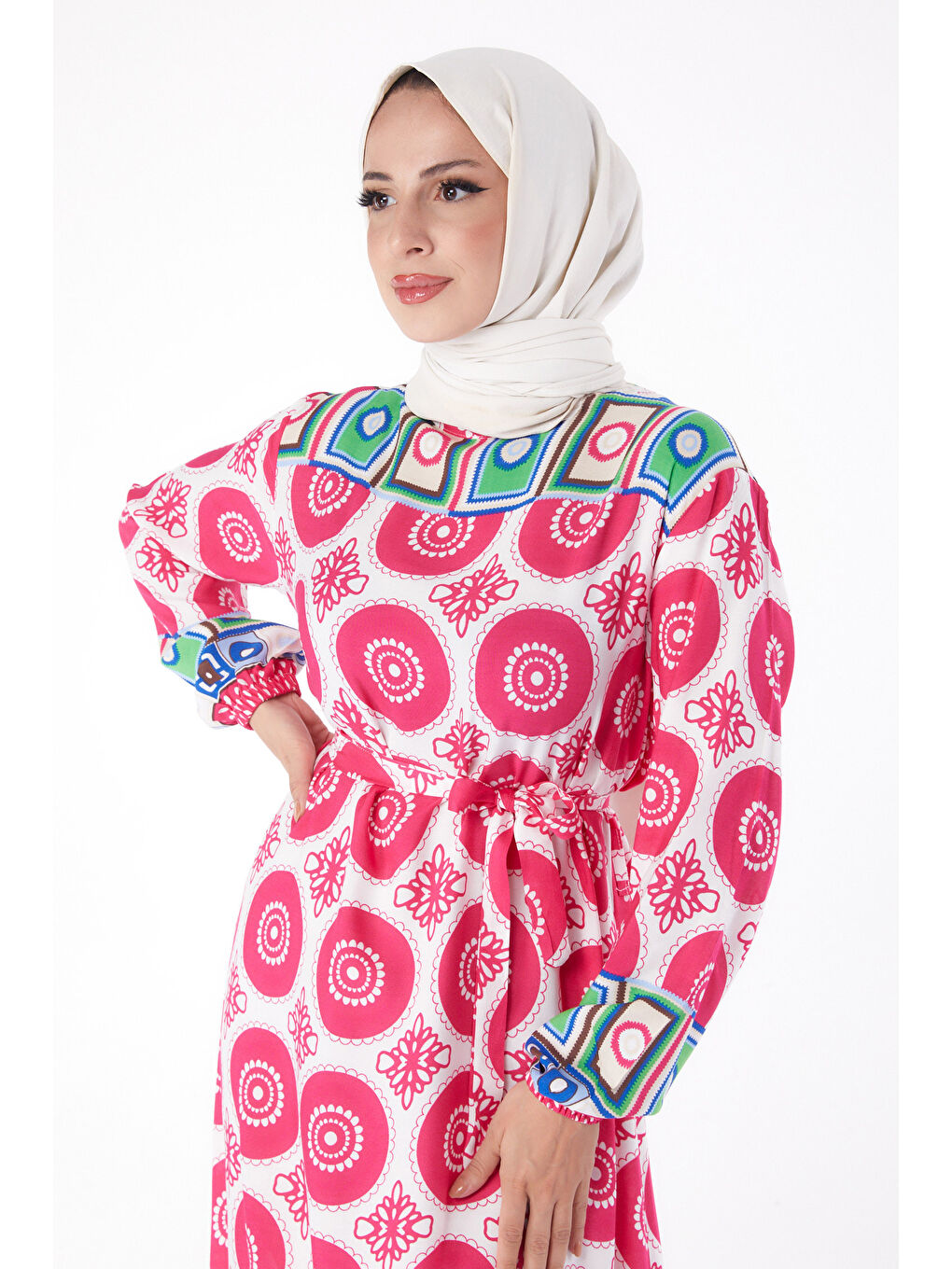 Fuşya Etnik Desenli Elbise Fusya - 26228-3