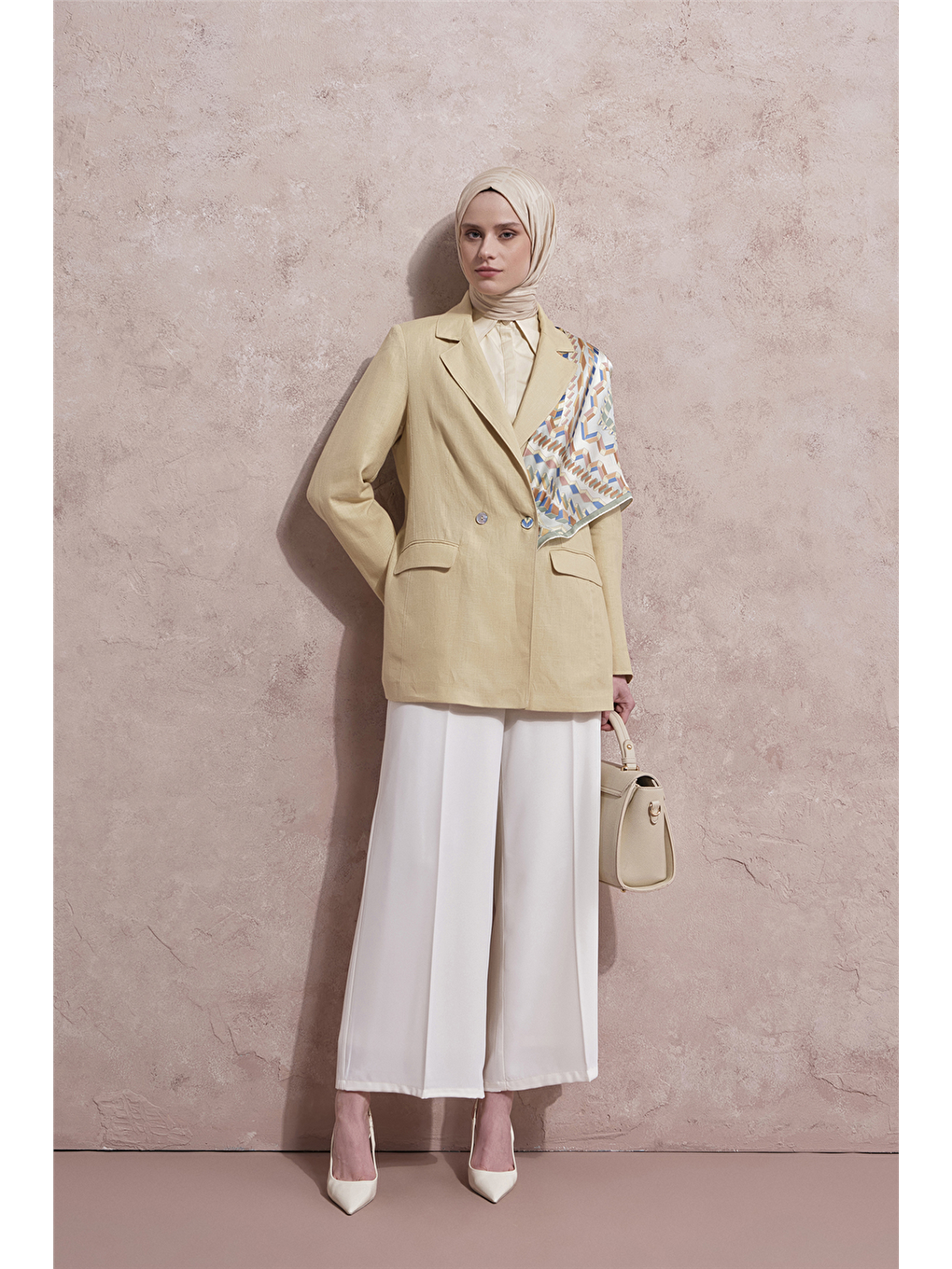 Lastikli Pileli Pantolon Ekru-1