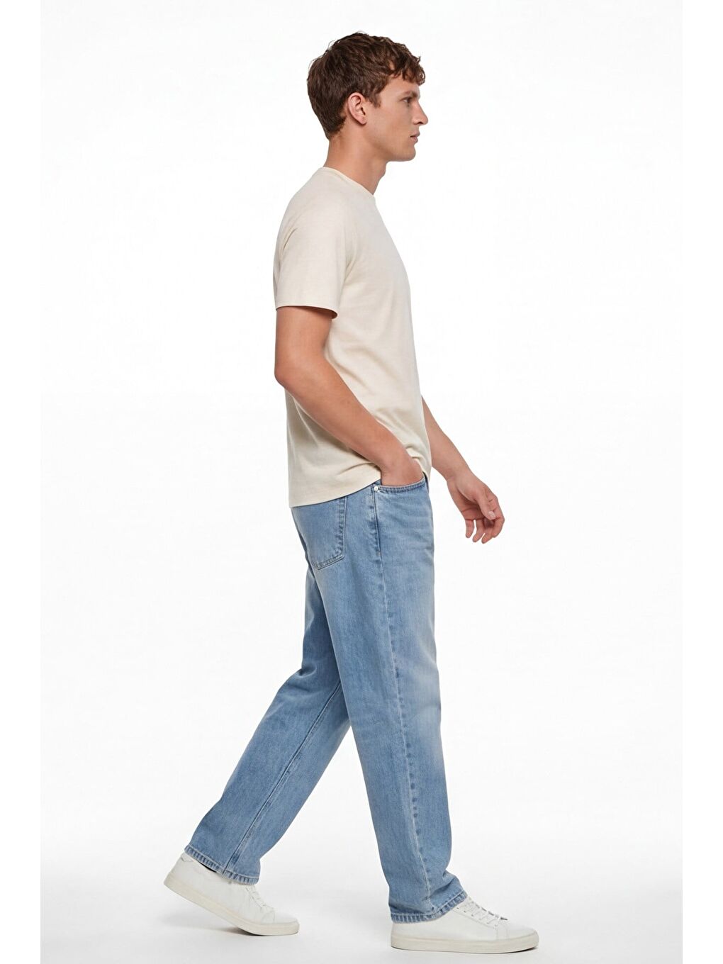Ekru Erkek Açık Krem Normal Kesim Regular Fit %100 Pamuk Bisiklet Yaka Basic Tişört-2